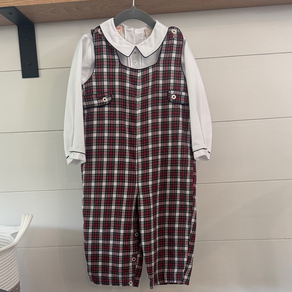 Plaid Kids Romper with Collared Shirt size 24M